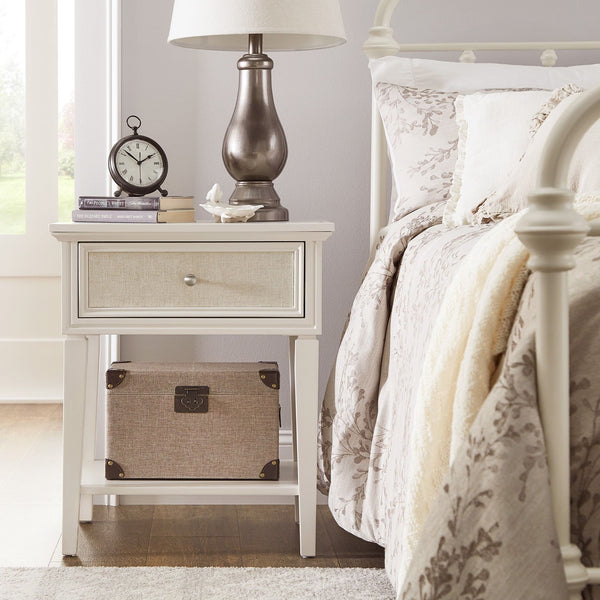 Erro White Poplar Nightstand with Soft Close Drawer and Open Shelf
