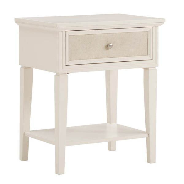 Erro White Poplar Nightstand with Soft Close Drawer and Open Shelf