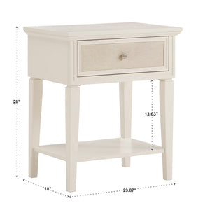 Erro White Poplar Nightstand with Soft Close Drawer and Open Shelf