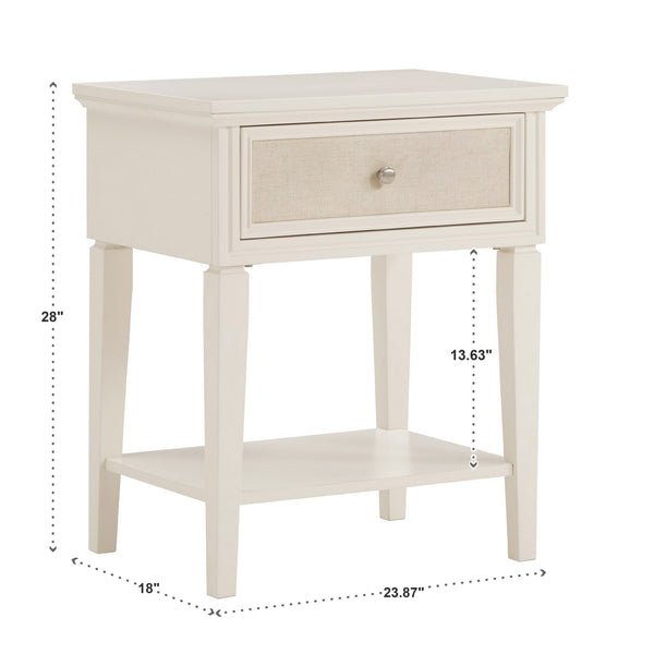 Erro White Poplar Nightstand with Soft Close Drawer and Open Shelf