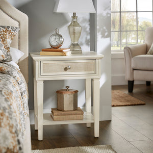Erro White Poplar Nightstand with Soft Close Drawer and Open Shelf