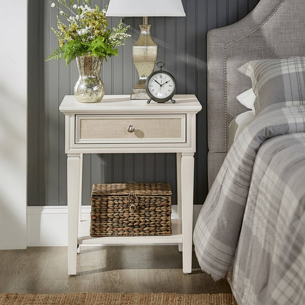 Erro White Poplar Nightstand with Soft Close Drawer and Open Shelf