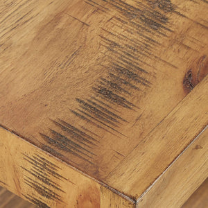 Industrial End Table with X Cross Metal Base and Wood Veneer Top for Living Room