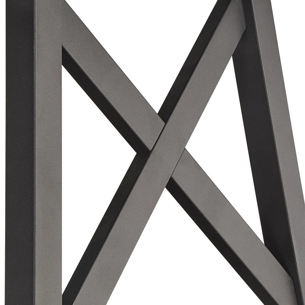 Industrial End Table with X Cross Metal Base and Wood Veneer Top for Living Room