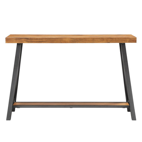 Pisits Veneer Top Sofa Console Table with Metal Base and Open Storage Shelf