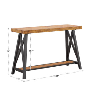 Pisits Veneer Top Sofa Console Table with Metal Base and Open Storage Shelf