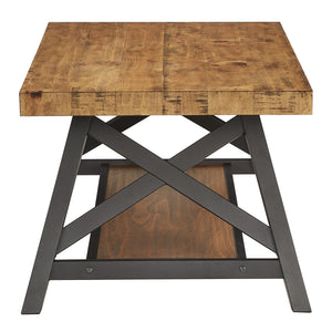 Homelegance Pisits Pine Veneer Coffee Table with Metal Frame and Lower Shelf for Living Rooms Oak E460AK-30