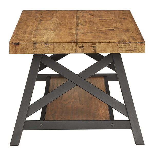 Homelegance Pisits Pine Veneer Coffee Table with Metal Frame and Lower Shelf for Living Rooms Oak E460AK-30