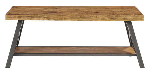 Pisits Pine Veneer Coffee Table with Metal Frame and Lower Shelf for Living Rooms