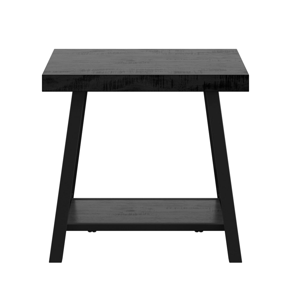 Homelegance Industrial End Table with X Cross Metal Base and Wood Veneer Top for Living Room Black E460BK-04