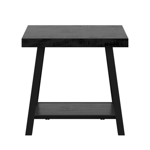 Homelegance Industrial End Table with X Cross Metal Base and Wood Veneer Top for Living Room Black E460BK-04