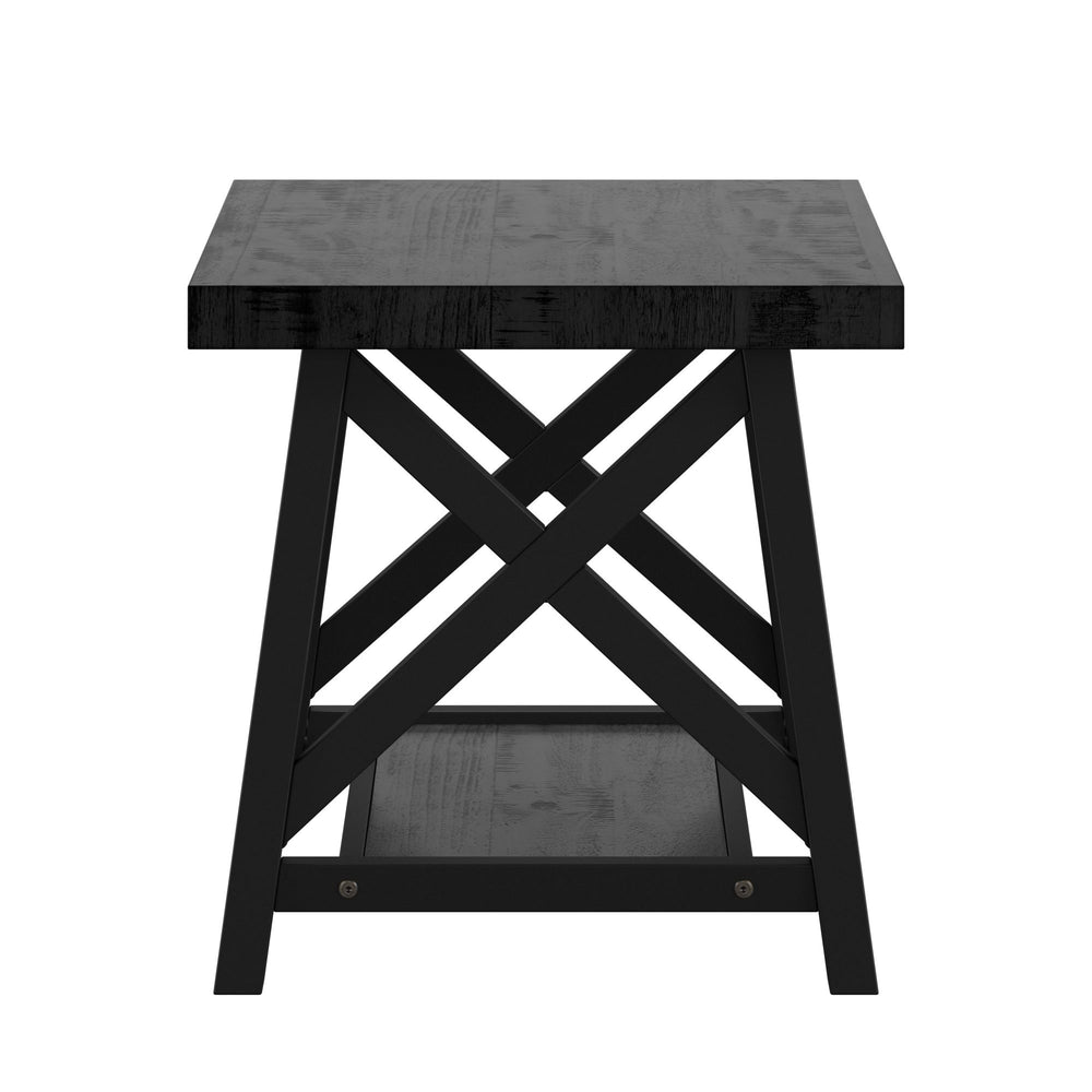 Homelegance Industrial End Table with X Cross Metal Base and Wood Veneer Top for Living Room Black E460BK-04