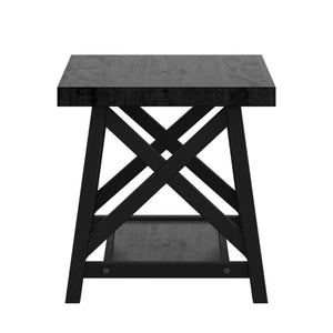 Industrial End Table with X Cross Metal Base and Wood Veneer Top for Living Room