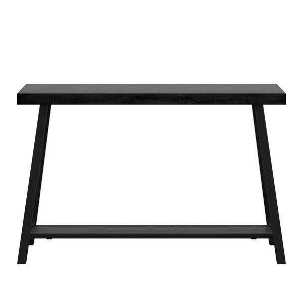 Pisits Veneer Top Sofa Console Table with Metal Base and Open Storage Shelf