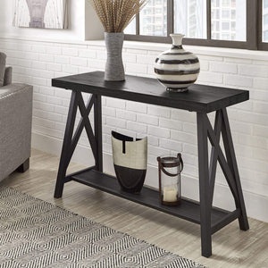 Pisits Veneer Top Sofa Console Table with Metal Base and Open Storage Shelf