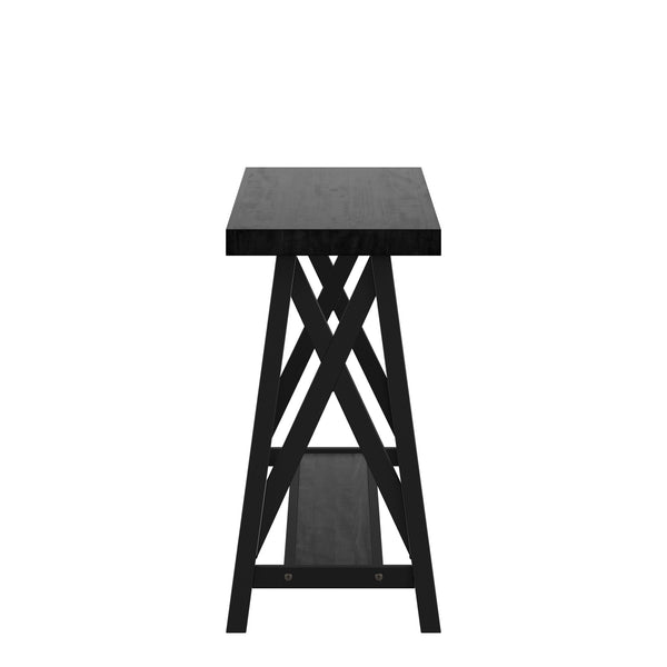 Pisits Veneer Top Sofa Console Table with Metal Base and Open Storage Shelf