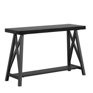 Pisits Veneer Top Sofa Console Table with Metal Base and Open Storage Shelf