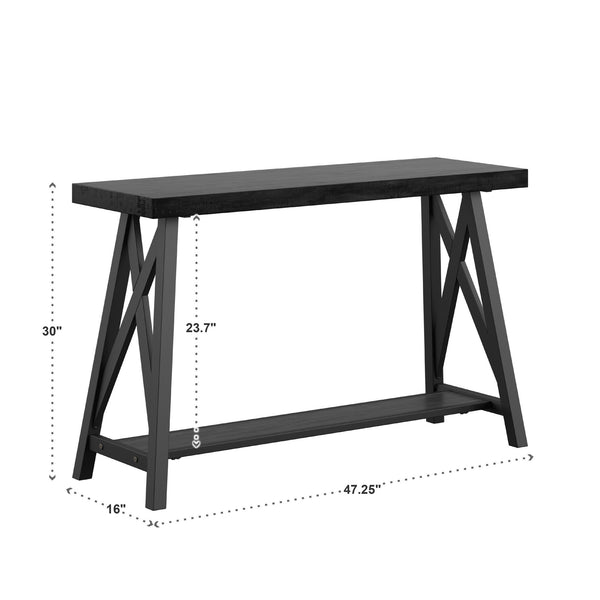 Pisits Veneer Top Sofa Console Table with Metal Base and Open Storage Shelf