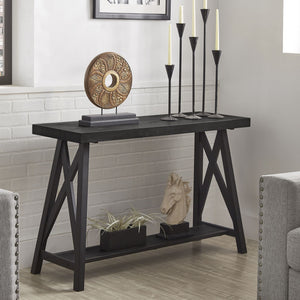 Pisits Veneer Top Sofa Console Table with Metal Base and Open Storage Shelf