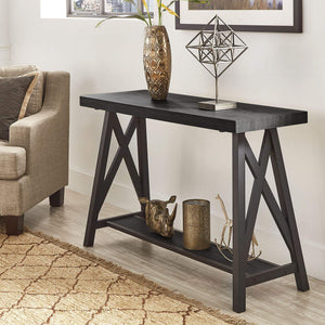 Pisits Veneer Top Sofa Console Table with Metal Base and Open Storage Shelf
