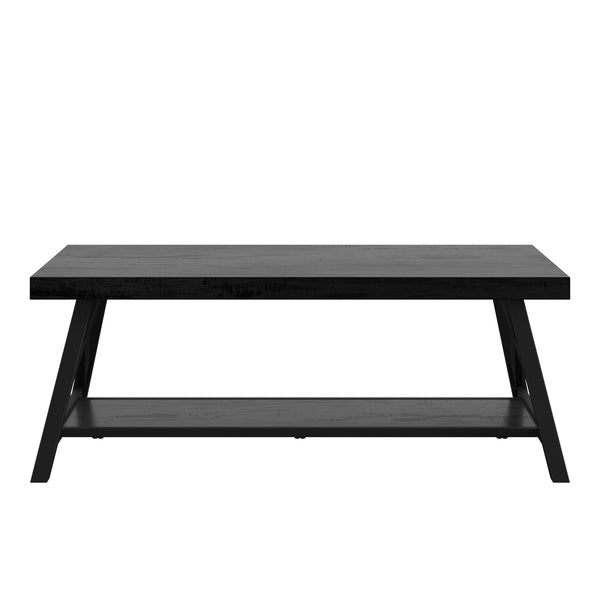 Pisits Pine Veneer Coffee Table with Metal Frame and Lower Shelf for Living Rooms