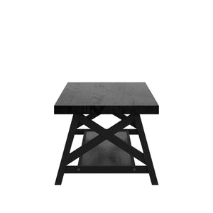 Pisits Pine Veneer Coffee Table with Metal Frame and Lower Shelf for Living Rooms