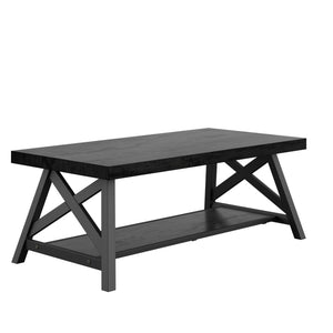 Pisits Pine Veneer Coffee Table with Metal Frame and Lower Shelf for Living Rooms