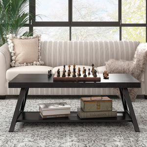 Pisits Pine Veneer Coffee Table with Metal Frame and Lower Shelf for Living Rooms