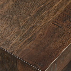 Industrial End Table with X Cross Metal Base and Wood Veneer Top for Living Room