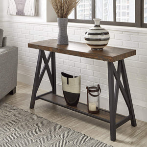 Pisits Veneer Top Sofa Console Table with Metal Base and Open Storage Shelf