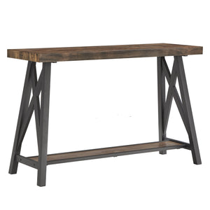 Pisits Veneer Top Sofa Console Table with Metal Base and Open Storage Shelf