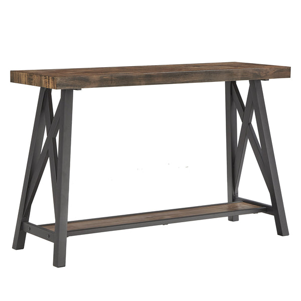 Pisits Veneer Top Sofa Console Table with Metal Base and Open Storage Shelf