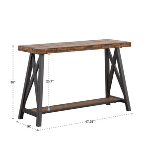 Pisits Veneer Top Sofa Console Table with Metal Base and Open Storage Shelf