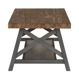 Pisits Pine Veneer Coffee Table with Metal Frame and Lower Shelf for Living Rooms