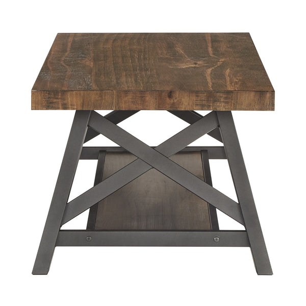 Pisits Pine Veneer Coffee Table with Metal Frame and Lower Shelf for Living Rooms