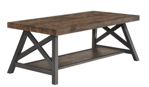 Pisits Pine Veneer Coffee Table with Metal Frame and Lower Shelf for Living Rooms