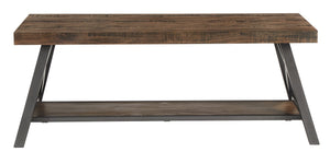 Pisits Pine Veneer Coffee Table with Metal Frame and Lower Shelf for Living Rooms