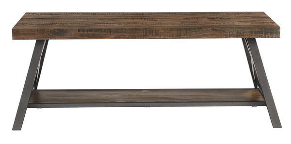 Pisits Pine Veneer Coffee Table with Metal Frame and Lower Shelf for Living Rooms