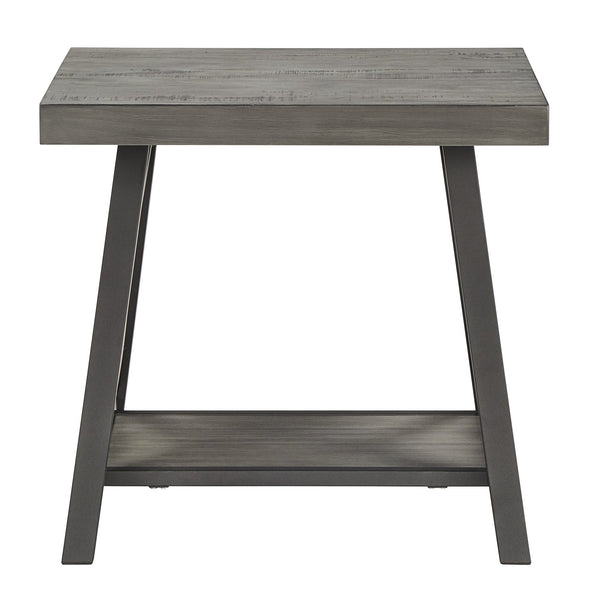 Industrial End Table with X Cross Metal Base and Wood Veneer Top for Living Room