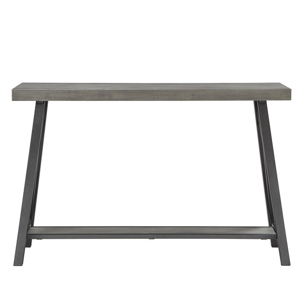 Pisits Veneer Top Sofa Console Table with Metal Base and Open Storage Shelf