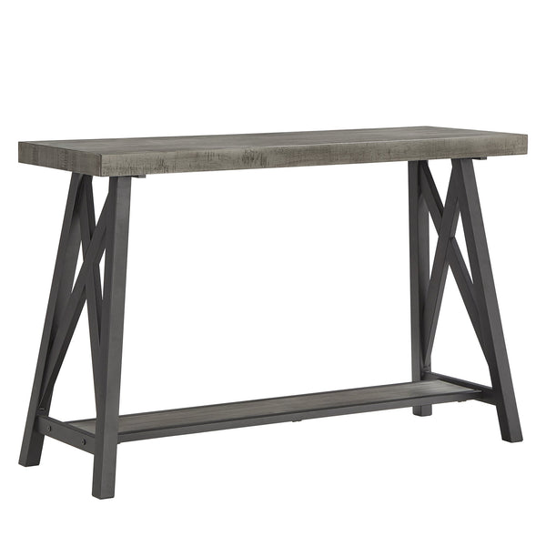 Pisits Veneer Top Sofa Console Table with Metal Base and Open Storage Shelf