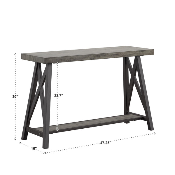 Pisits Veneer Top Sofa Console Table with Metal Base and Open Storage Shelf