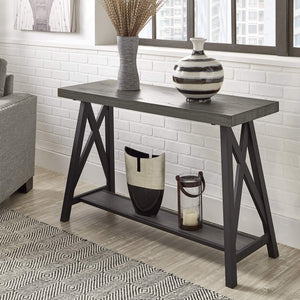 Pisits Veneer Top Sofa Console Table with Metal Base and Open Storage Shelf