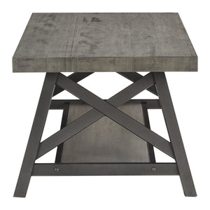 Pisits Pine Veneer Coffee Table with Metal Frame and Lower Shelf for Living Rooms