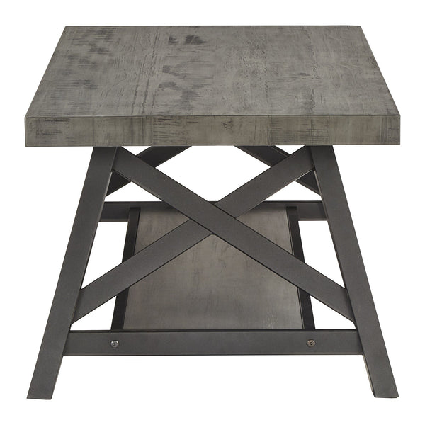 Pisits Pine Veneer Coffee Table with Metal Frame and Lower Shelf for Living Rooms