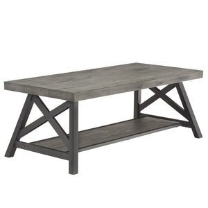 Pisits Pine Veneer Coffee Table with Metal Frame and Lower Shelf for Living Rooms