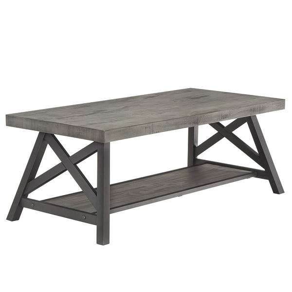 Pisits Pine Veneer Coffee Table with Metal Frame and Lower Shelf for Living Rooms