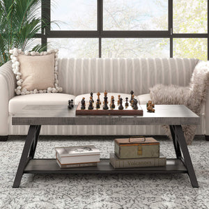 Pisits Pine Veneer Coffee Table with Metal Frame and Lower Shelf for Living Rooms