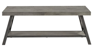 Pisits Pine Veneer Coffee Table with Metal Frame and Lower Shelf for Living Rooms