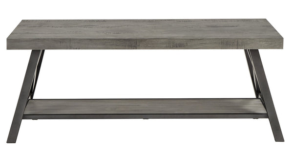 Pisits Pine Veneer Coffee Table with Metal Frame and Lower Shelf for Living Rooms